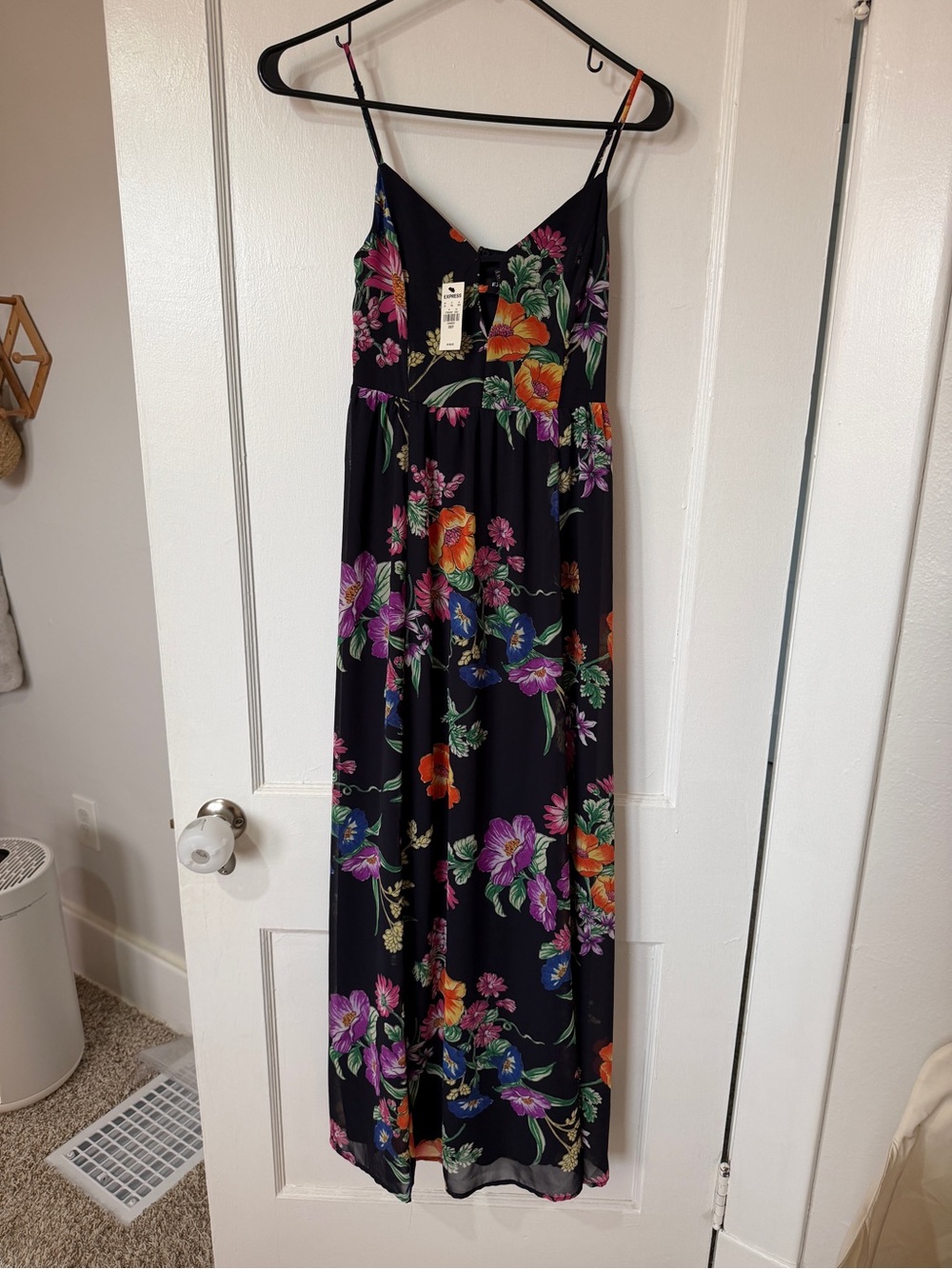 Express Black Floral Maxi Dress with Vibrant Blooms NWT